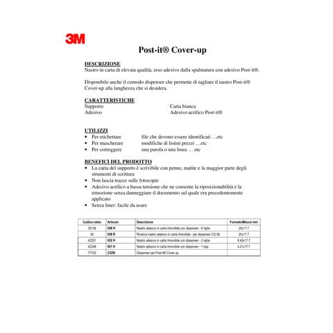 Nastro adesivo per correzione Post-it® Cover Up in carta removibile 8 righe - 658H